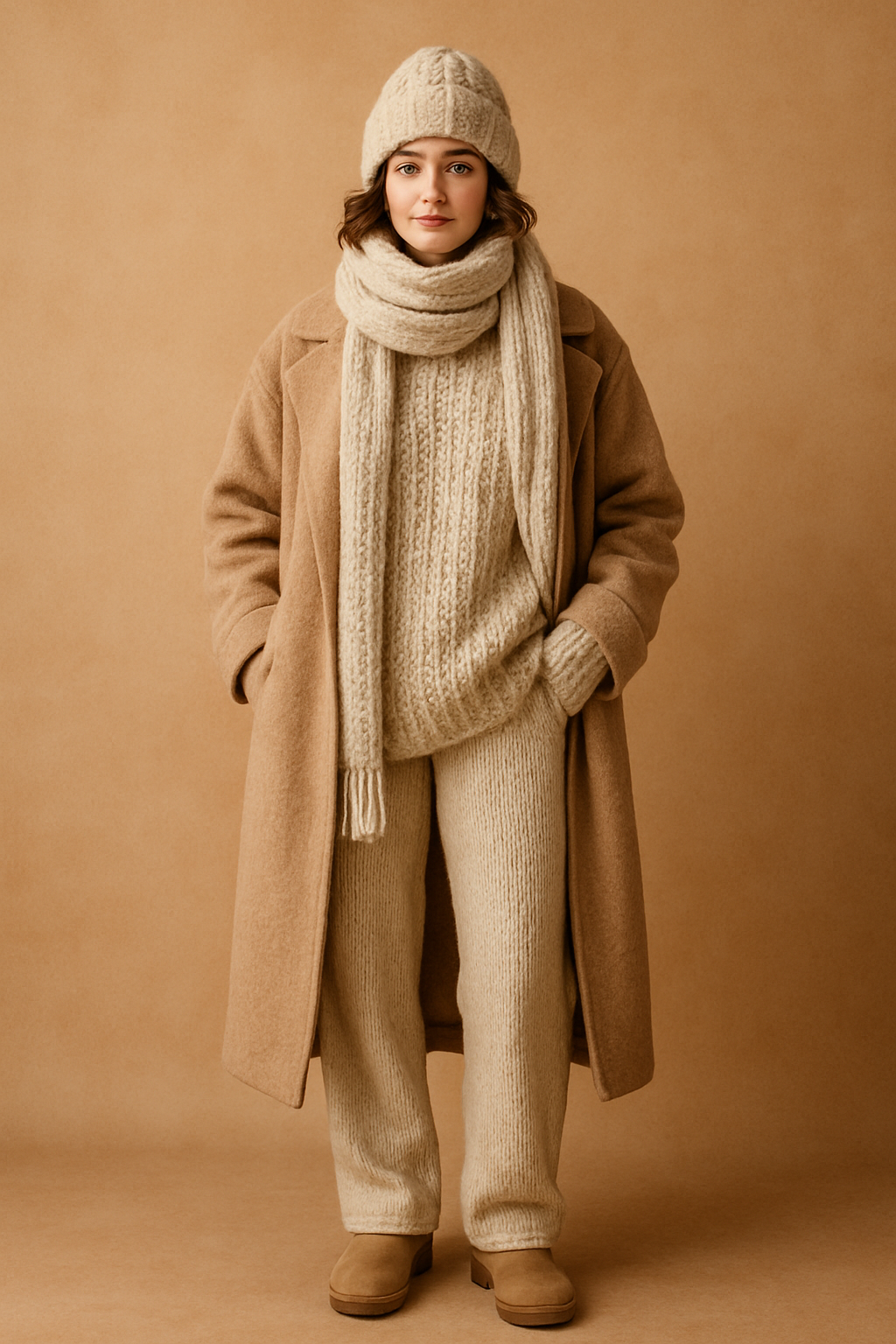 SKIPIKS AI 패션 화보 — cozy, casual, chic — 포근한 니트로 완성한 겨울 스타일