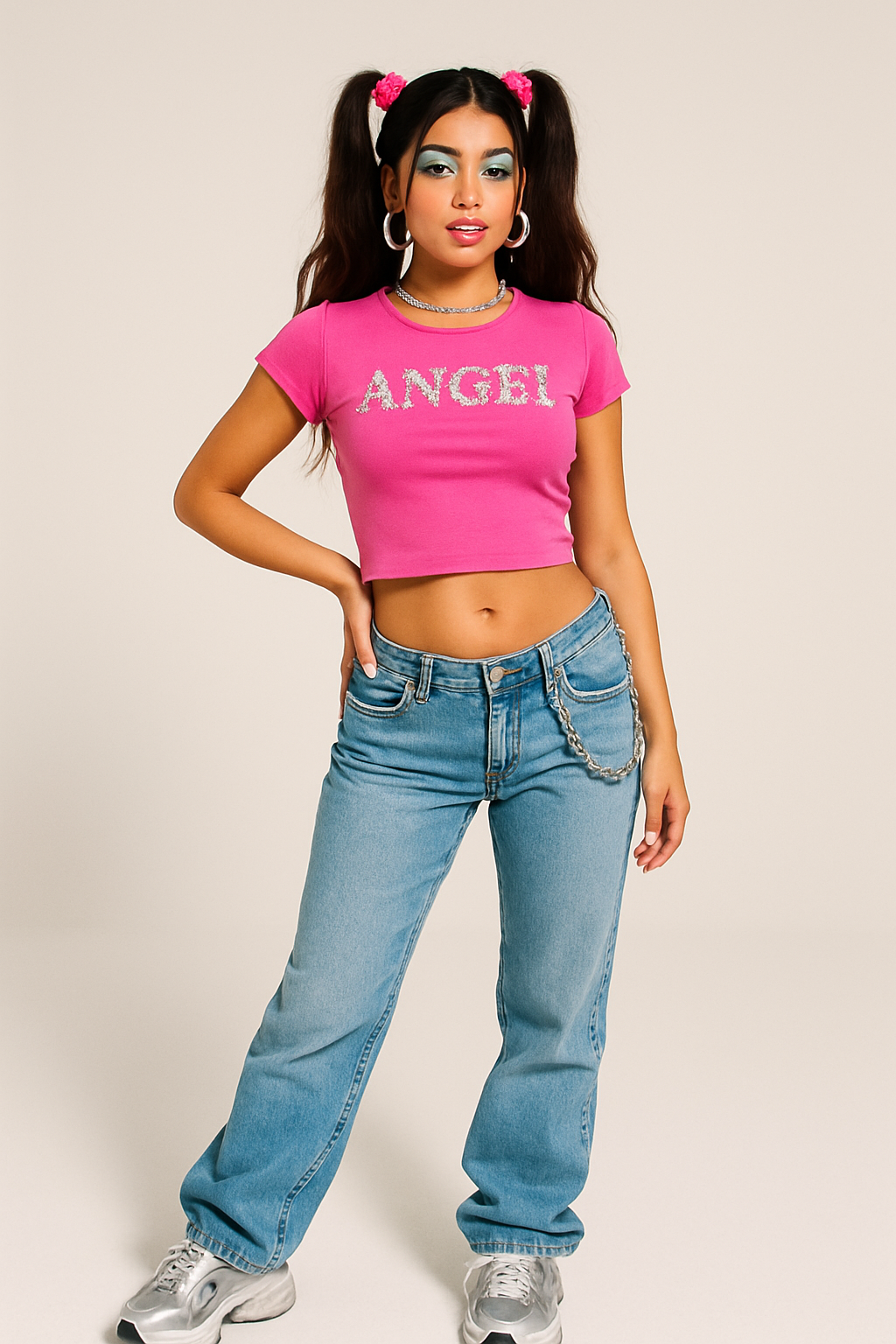 SKIPIKS AI 패션 화보 — streetwear, feminine, y2k — 화려한 Y2K 스트리트 패션 룩