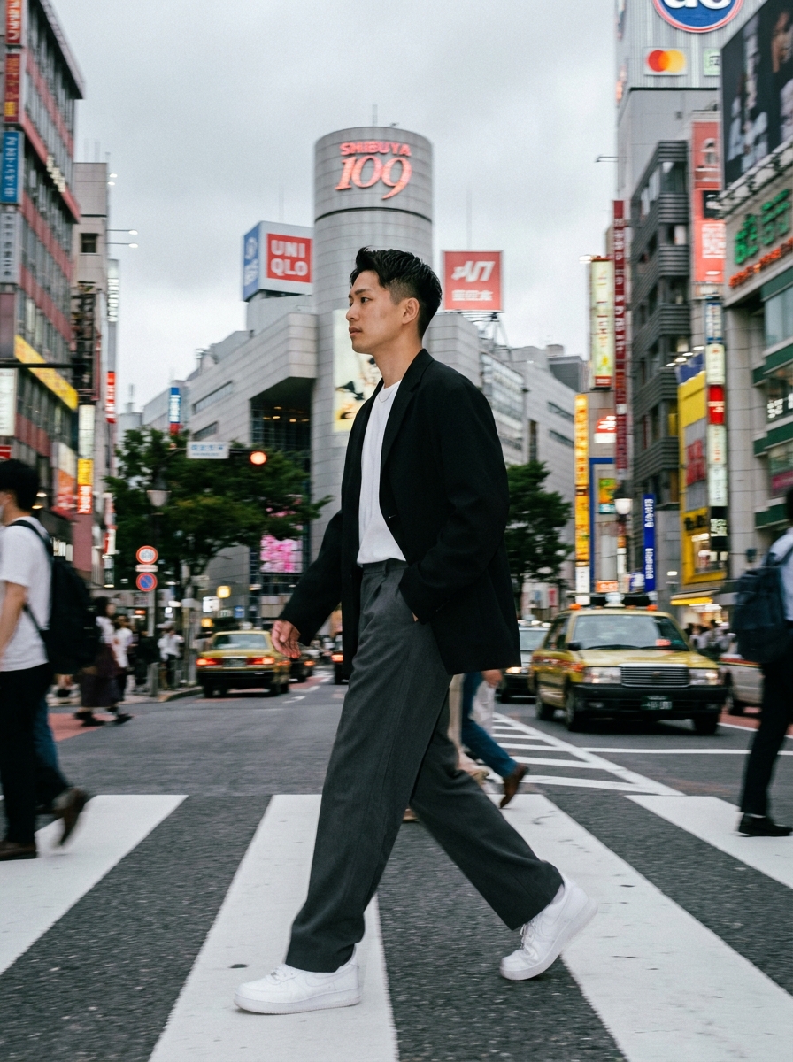 SKIPIKS AI fashion editorial — minimalist, urban — This is a minimalist look with a simple yet sophisticated black and white combin