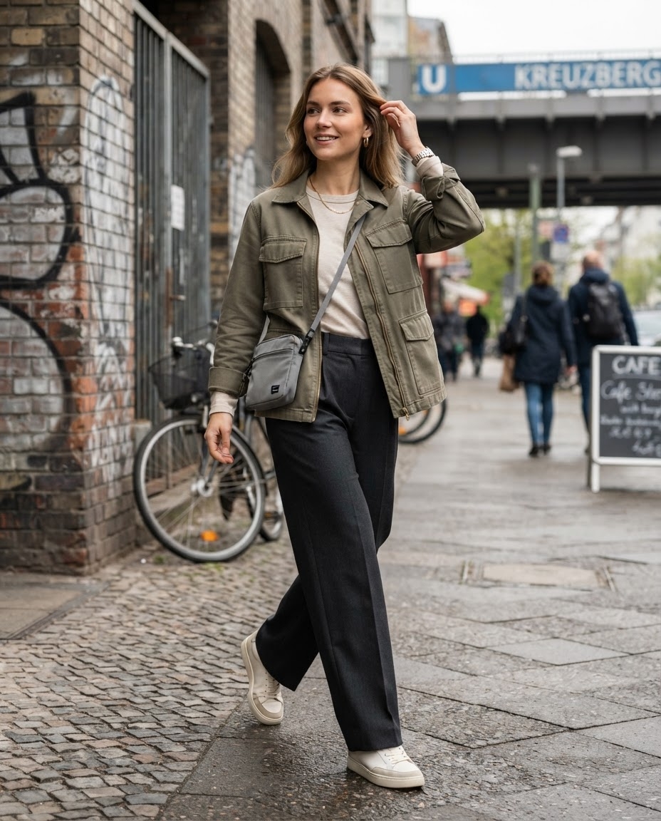 SKIPIKS AI fashion editorial — casual, streetwear — This casual streetwear style features a relaxed silhouette and harmonious colors