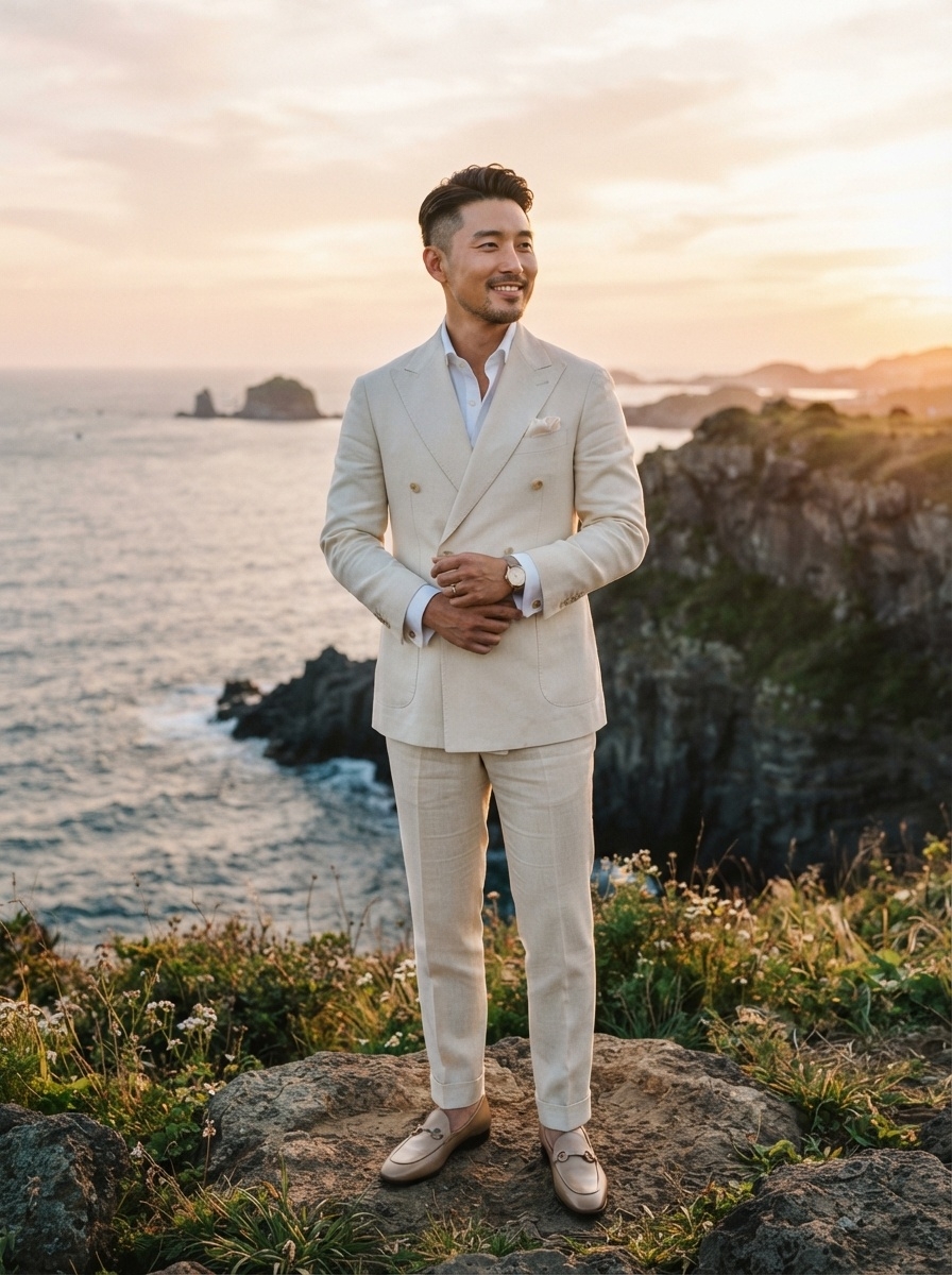 SKIPIKS AI fashion editorial — classic, elegant — Embrace the harmonious color palette of beige and white for an elegant yet sophi
